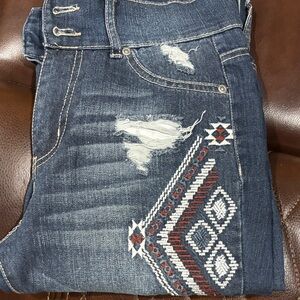 New York & Company Dark Blue Embroidered Jeans